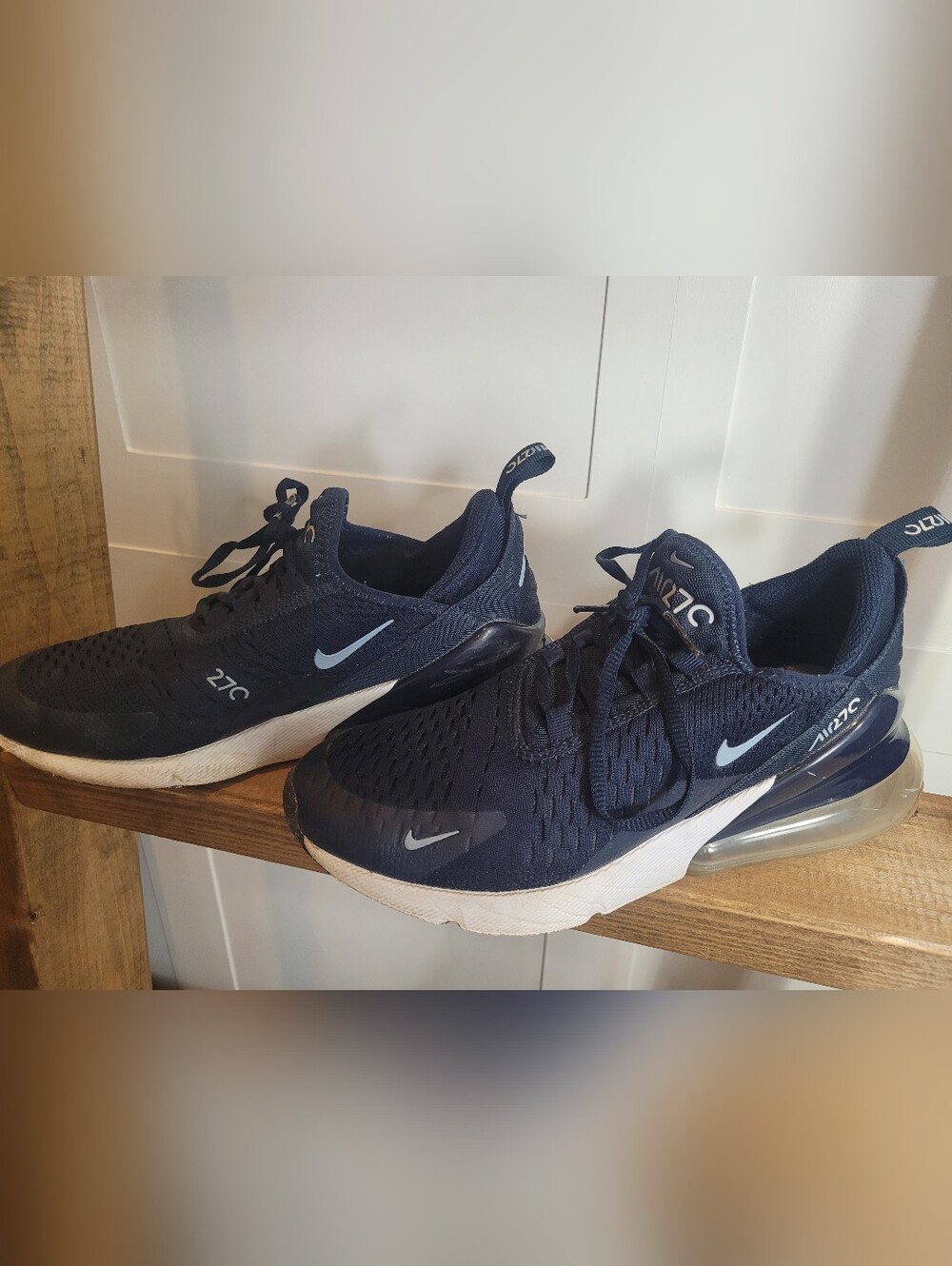 Nike Navy Blue and White Air Max 270 Sneakers